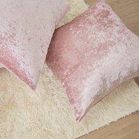 OHS Luxury Crushed Velvet Set of 2 Filled Cushions & Covers in Baby Pink