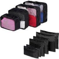 OHS 10 Piece Travel Bag Holdall Weekend Cabin Hand Luggage Zip Pouches in Black