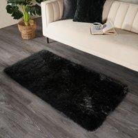 OHS Fluffy Rug Anti-Slip Plain Shaggy Floor Mat in Black | Size: 80 cm x 150 cm