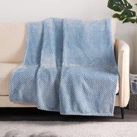 OHS Luxury Large Waffle Honeycomb Mink Warm Throw in Blue | Size: 150 cm x 200 cm
