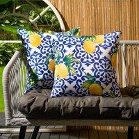 OHS 2 Pack Lemon Abstract Water Resistant Outdoor Cushion Covers Garden in Blue | Size: 45 cm x 45 cm