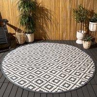 OHS Outdoor Rug Garden Geometric Round Waterproof Area Mat in Grey | Size: 170 cm diameter