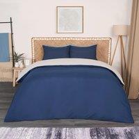 OHS Plain Reversible Duvet Cover With Pillowcase Set in Navy | Size: Double