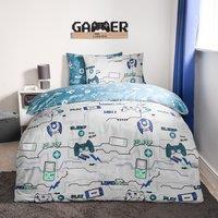 OHS Gaming Duvet Cover Set Reversible Quilt Pillowcase Bedding in Grey | Size: Single