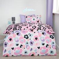 OHS Leopard Reversible Duvet Cover Set Quilt Pillowcases Bedding in Pink | Size: Double