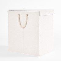 OHS Laundry Basket Foldable Clothing Hamper Washing Boucle Teddy Fleece Storage Bin in Cream