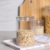 OHS Round Plastic Jar Food Storage Container Medium Clear Lid in White