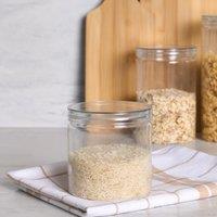 OHS Round Plastic Jar Food Storage Container Small Clear Lid in White