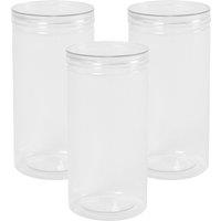 OHS 3 Pack Round Plastic Jar Food Storage Container Large Clear Lid in White