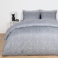 OHS Geo Duvet Cover Bedding Set & Pillowcase Reversible Art Deco Quilt in Light Grey | Size: Double