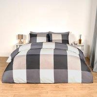 OHS Gingham Check Duvet Cover Bedding Quilt Pillowcase Set Reversible in Light Grey | Size: Double