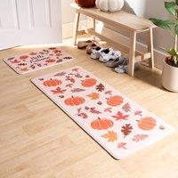 OHS House Door Kitchen Floor Rug Cosy Autumn Runner, Leaves - 50 x 120cm in Burnt Orange | Size: Medium