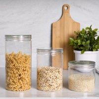 OHS 3 Pack Storage Jar Round Plastic Food Organiser Tea Coffee Sugar Holder in Clear