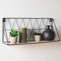 OHS Geometric Wire Shelf Wall Unit Wood Tier Storage Display Office Living Room Home in Black