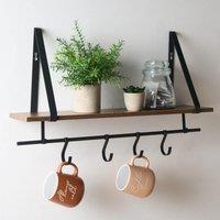 OHS Wooden Shelving Hooks Kitchen Display Cup Holder Office Wall Storage Organiser in Black