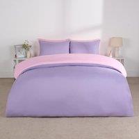 OHS Plain Reversible Duvet Cover With Pillowcase Set in Lilac | Size: Double