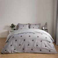 OHS Bee Gingham Reversible Bedding Set Duvet Cover with Pillowcase in Light Grey | Size: Double