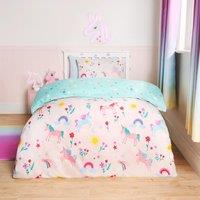 OHS Unicorn Quilt Cover Duvet Pillowcase Magic Rainbow Bedding Set in Pink | Size: Single