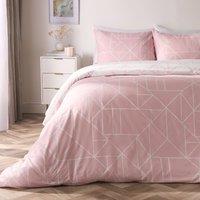 OHS Geometric Reversible Bedding Set Soft Duvet Cover with Pillowcase in Pink | Size: Double