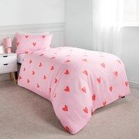 OHS Gingham Duvet Cover Bedding Set Microfibre Quilt Pillowcase Heart Check in Pink | Size: Single