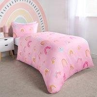OHS Rainbow Duvet Cover Bedding Set Quilt Pillowcase Reversible in Pink | Size: Single