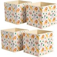OHS Set Of 4 Safari Storage Box Cubes Folding Space Saving Shelf Boxes in Beige