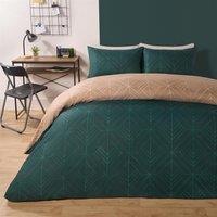 OHS Geo Duvet Cover Bedding Set & Pillowcase Reversible Art Deco Quilt in Natural | Size: Double