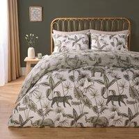 OHS Duvet Cover Set Safari Jungle Reversible Bed Quilt with Pillowcases Soft Bedding in Pale Green | Size: Double