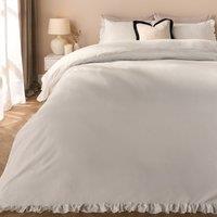OHS Frill Edge Decor Duvet Cover with Pillowcase Bedding Set in White | Size: Double