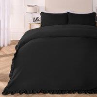 OHS Frill Edge Decor Duvet Cover with Pillowcase Bedding Set in Black | Size: King