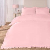 OHS Frill Edge Decor Duvet Cover with Pillowcase Bedding Set in Pink | Size: Double