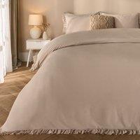 OHS Frill Edge Decor Duvet Cover with Pillowcase Bedding Set in Natural | Size: King