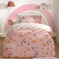 OHS Floral Duvet Cover Bedding Set Pillowcases Rainbow Revesible Quilt in Pink | Size: Double