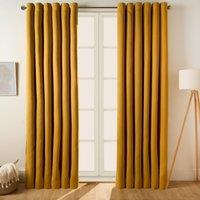 OHS Pair of Thermal Ready Made Eyelet Blackout Curtains in Mustard | Size: 168 cm width x 137 cm drop