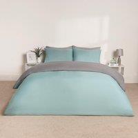 OHS Plain Reversible Duvet Cover With Pillowcase Set in Duck Egg Blue | Size: Double