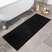 OHS Chenille Bath Mat Noodle Absorbent Non-Slip Soft Shower in Black