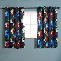 OHS Blackout Eyelet Curtains Football Panel Pair of Ring Top Ready Made in Black | Size: 117 cm width x 183 cm drop