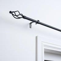OHS Curtain Pole Extendable 16mm Metal Finnials Twist End Rings Rod Fittings in Black | Size: 120 cm