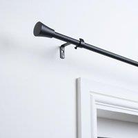 OHS Curtain Pole Extendable 16mm Metal Finnials Trumpet End Rings Rod Fittings in Black | Size: 120 cm