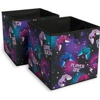 OHS Gaming Storage Boxes Pack of 2 Folding Space Saving Shoe Toy Cube Set in Black