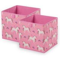 OHS Storage Cube Boxes Unicorn 2 Pack Folding Space Saving Shoe Toy Set in Pink