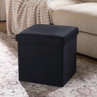 OHS Folding Ottoman Storage Box Footstool Tub Space Saving Velvet Seat in Black