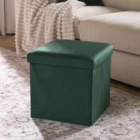 OHS Folding Ottoman Storage Box Footstool Tub Space Saving Velvet Seat in Dark Green