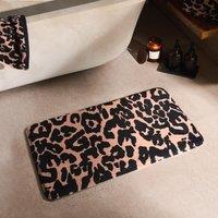 OHS Leopard Bath Mat Cushioned Non Slip Shower Bathroom Mat Absorbent in Medium Beige
