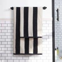OHS Stripe 100% Cotton Bath Towel Hotel Quality Soft Absorbent in White