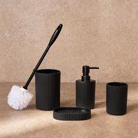 OHS Bathroom Accessories 4 Piece Set Ribbed Soap Holder Tumbler Toothbrush in Black