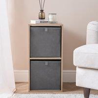 OHS Pair of 2 Matte Velvet Cube Storage Boxes in Grey