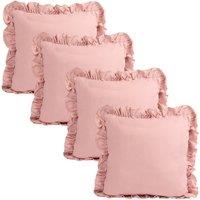 OHS 4 Pack Linen Frill Cushion Covers Home Living in Pink | Size: 45 cm x 45 cm