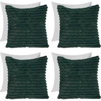 OHS 4 x Faux Fur Thick Rib Filled Cushion Covers in Green | Size: 45 cm x 45 cm
