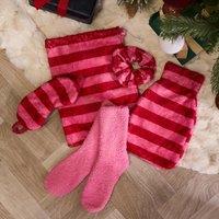 OHS Print Hot Water Bottle Winter Christmas Gift Set in Bright Pink